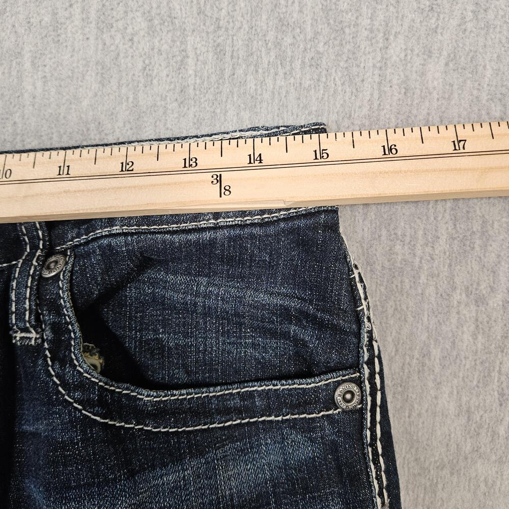 BKE Jeans Men 29R (29x33) Blue Derek Stretch Bootcut Dark Wash Faded Whisker - Picture 13 of 15